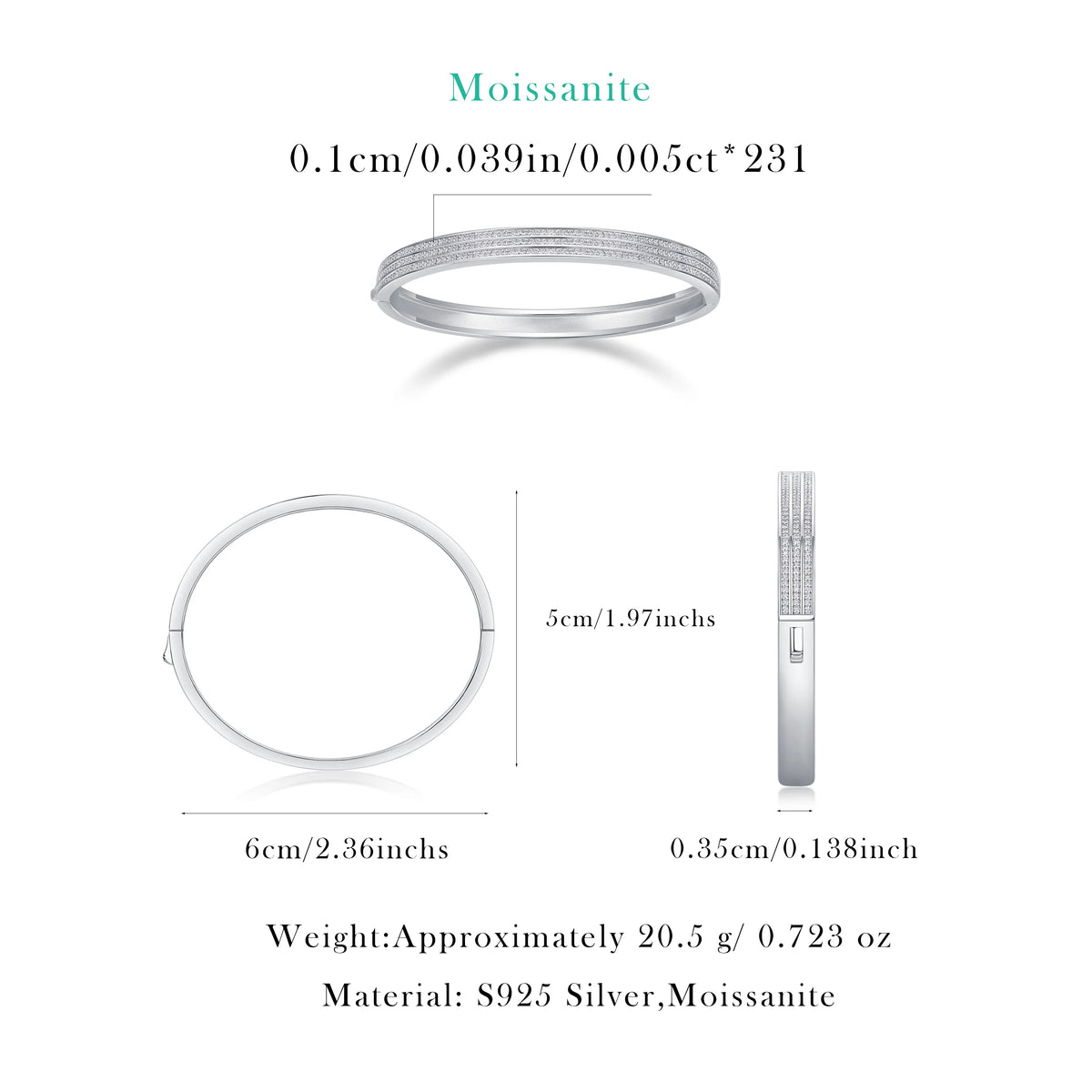 sterling silver jewelry - 925 Silver Bracelet SLM0040B-White-17cm/6.7in product view 05