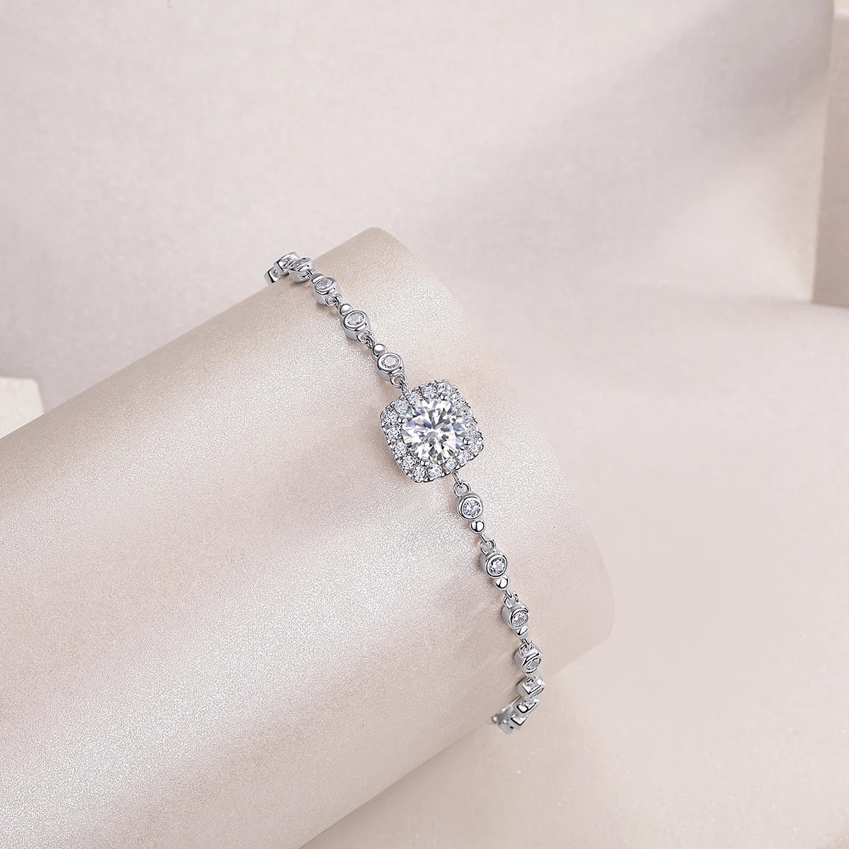 sterling silver jewelry - 925 Silver Bracelet SLM0030B-White-17cm/6.7in detail view
