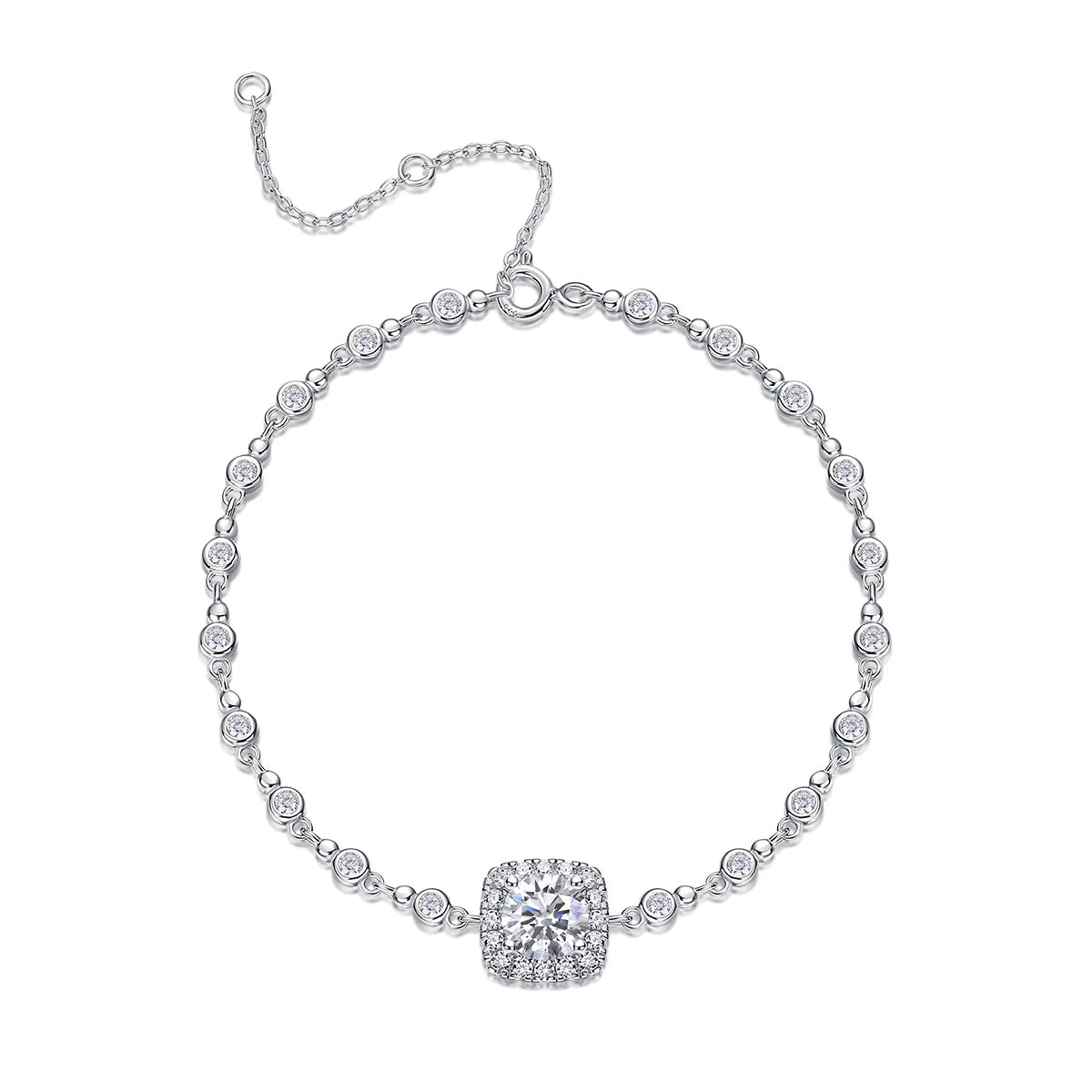 sterling silver jewelry - 925 Silver Bracelet SLM0030B-White-17cm/6.7in front view