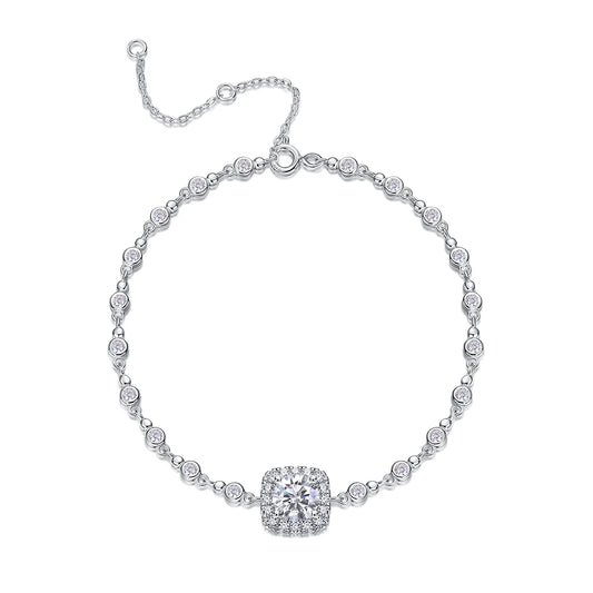 sterling silver jewelry - 925 Silver Bracelet SLM0030B-White-17cm/6.7in front view