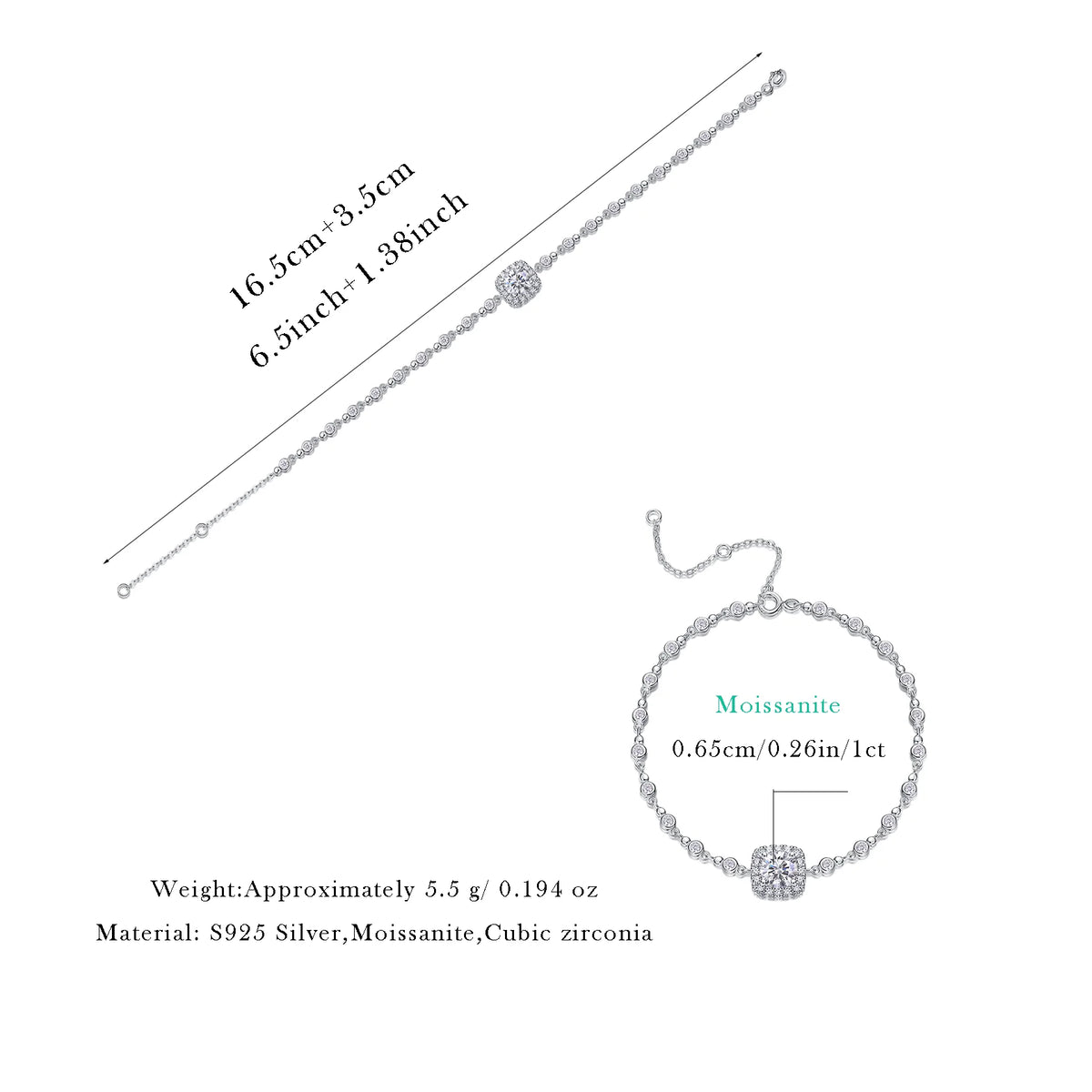 sterling silver jewelry - 925 Silver Bracelet SLM0030B-White-17cm/6.7in product view 05