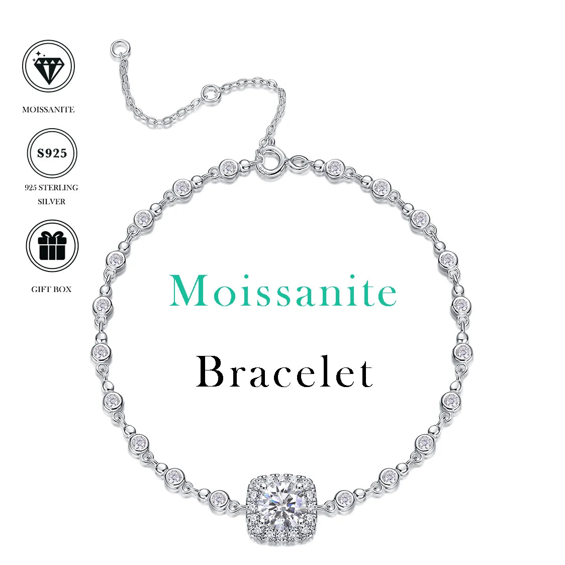 sterling silver jewelry - 925 Silver Bracelet SLM0030B-White-17cm/6.7in product view 06