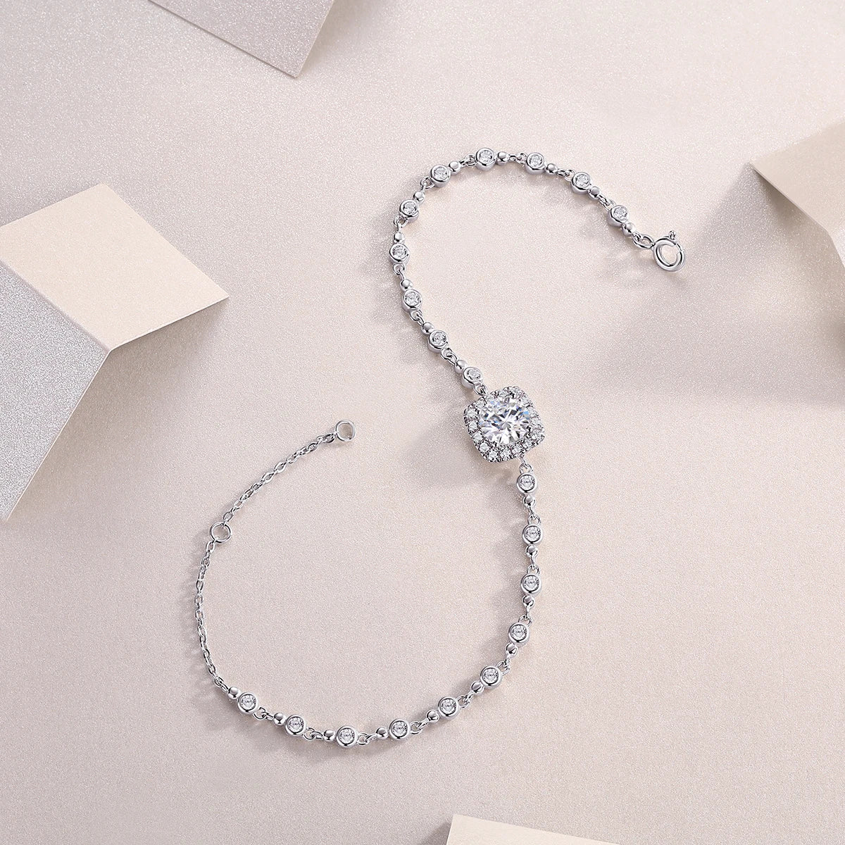 sterling silver jewelry - 925 Silver Bracelet SLM0030B-White-17cm/6.7in side view