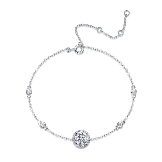sterling silver jewelry - 925 Silver Bracelet SLM0031B-White-17cm/6.7in front view