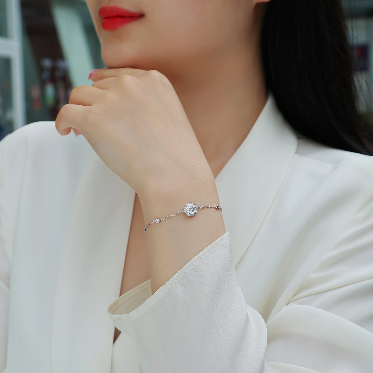 sterling silver jewelry - 925 Silver Bracelet SLM0031B-White-17cm/6.7in product view 05