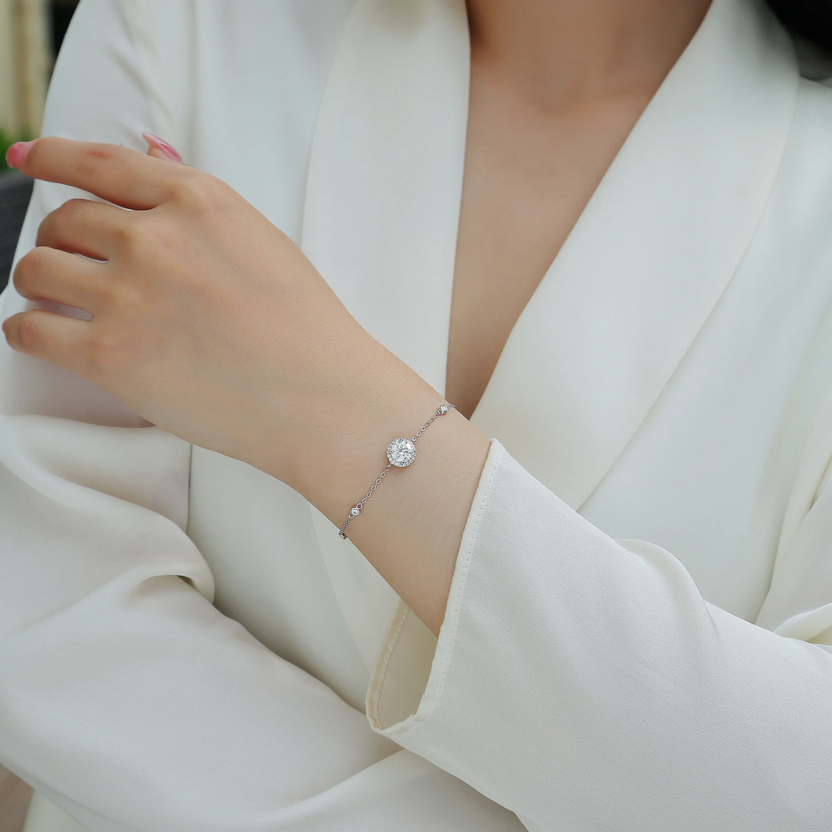 sterling silver jewelry - 925 Silver Bracelet SLM0031B-White-17cm/6.7in product view 06