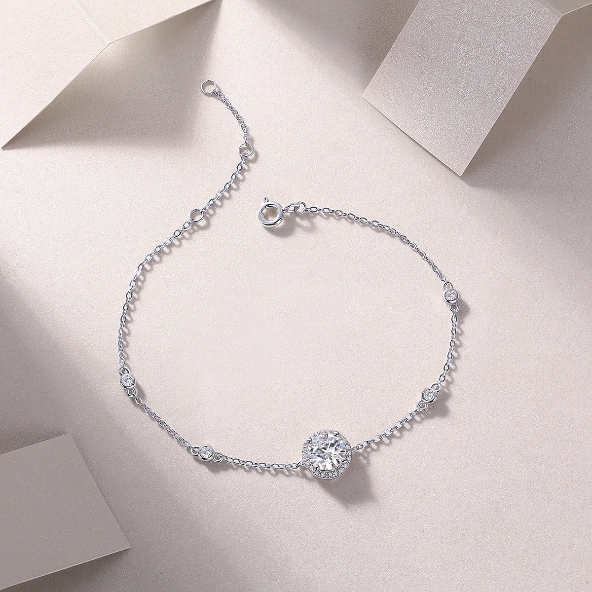 sterling silver jewelry - 925 Silver Bracelet SLM0031B-White-17cm/6.7in side view