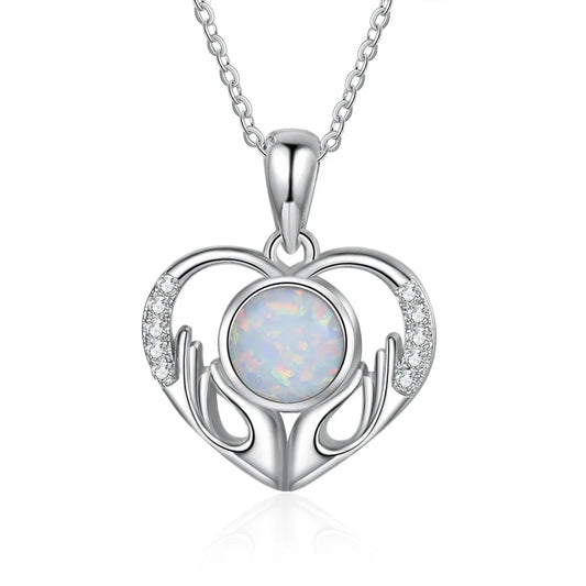 sterling silver jewelry - 925 Silver Pendant Necklaces SLZ0017N-opal heart necklace front view