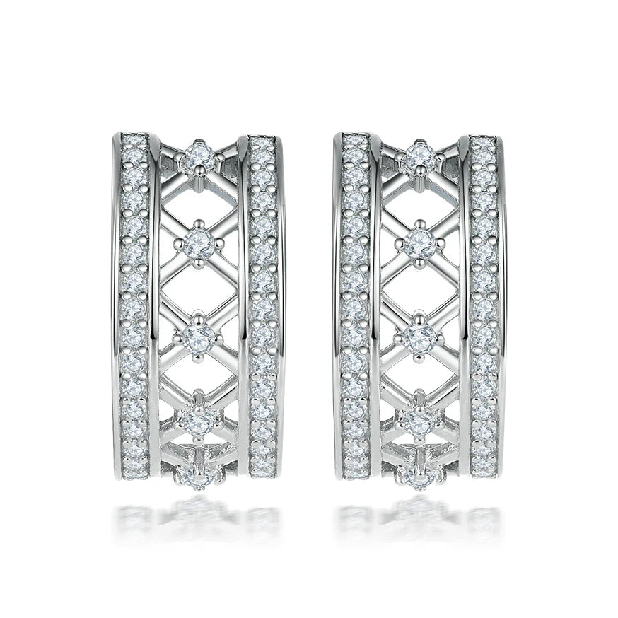 sterling silver jewelry - 925 White Gold Earrings SLM0019E-TLED132 front view