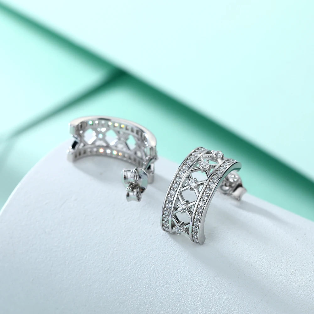 sterling silver jewelry - 925 White Gold Earrings SLM0019E-TLED132 side view