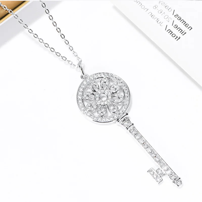 sterling silver jewelry - White Silver Pendant Necklace SLM0001N-0.5 CT-45 cm open view