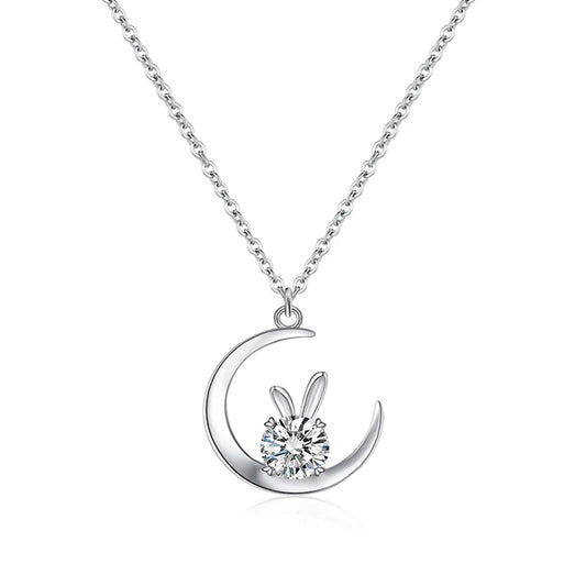 sterling silver jewelry - 925 Silver Pendant Necklace SLM0004N-White-40-45cm AJ front view