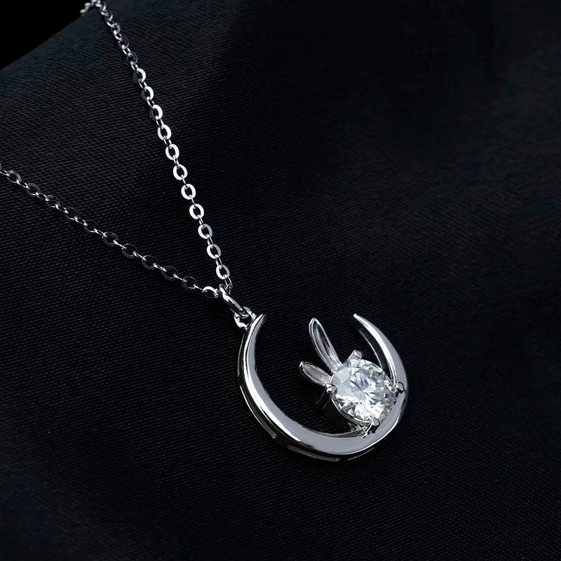 sterling silver jewelry - 925 Silver Pendant Necklace SLM0004N-White-40-45cm AJ side view