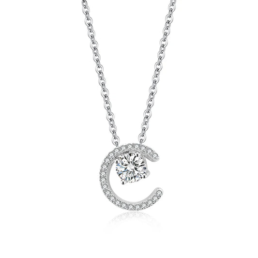 sterling silver jewelry - 925 Silver Pendant Necklace SLM0008N-Letter C-40-45cm AJ front view