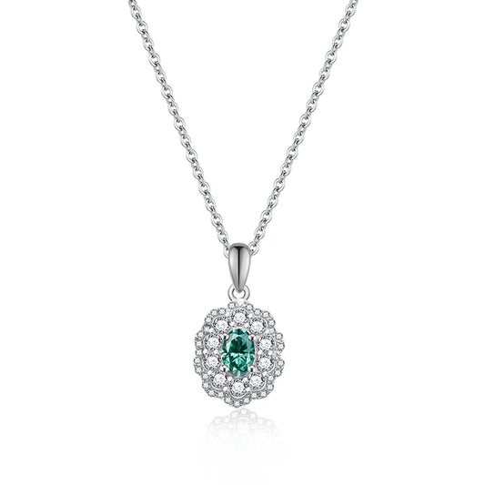 sterling silver jewelry - 925 Silver Green Necklace Pendant SLM0009N-Green-40-45cm AJ front view