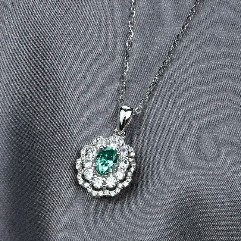 sterling silver jewelry - 925 Silver Green Necklace Pendant SLM0009N-Green-40-45cm AJ open view