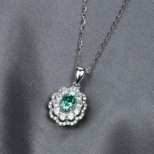 sterling silver jewelry - 925 Silver Green Necklace Pendant SLM0009N-Green-40-45cm AJ open view