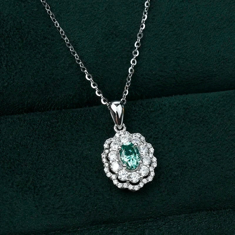 sterling silver jewelry - 925 Silver Green Necklace Pendant SLM0009N-Green-40-45cm AJ side view