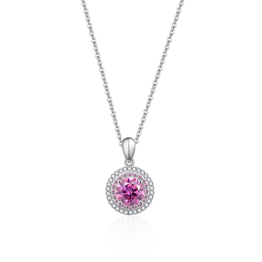 sterling silver jewelry - 925 Silver Pink Necklace Pendant SLM0014N-Pink-40-45cm AJ front view
