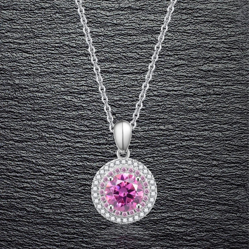 sterling silver jewelry - 925 Silver Pink Necklace Pendant SLM0014N-Pink-40-45cm AJ open view
