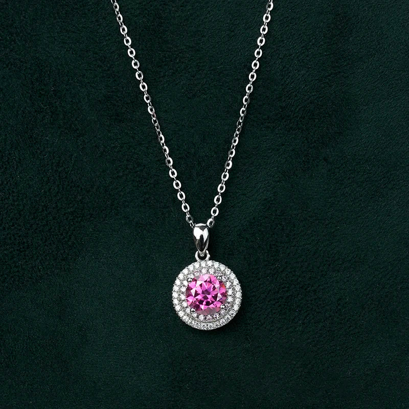 sterling silver jewelry - 925 Silver Pink Necklace Pendant SLM0014N-Pink-40-45cm AJ side view