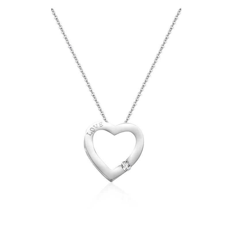 sterling silver jewelry - 925 Silver Necklace Pendant SLM0015N-Heart Shape-40-45cm AJ front view