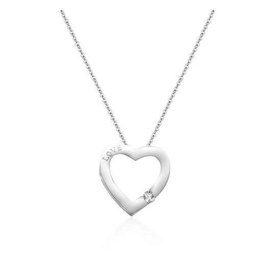 sterling silver jewelry - 925 Silver Necklace Pendant SLM0015N-Heart Shape-40-45cm AJ front view