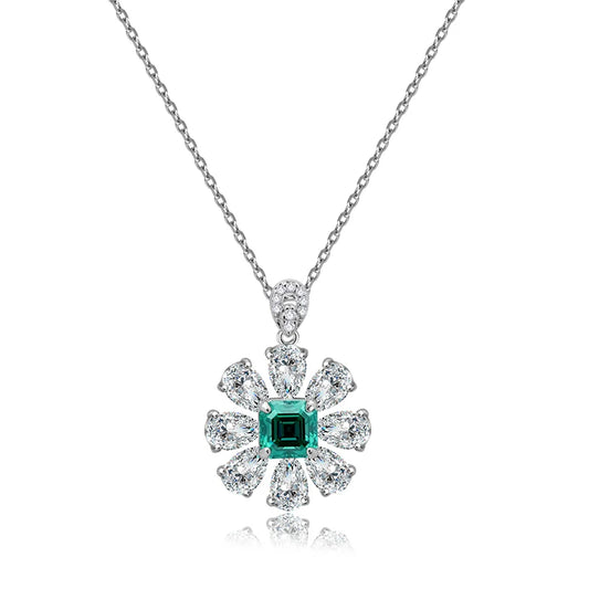 sterling silver jewelry - 925 Silver Green Pendant Necklace SLM0016N-Green-40-45cm AJ front view