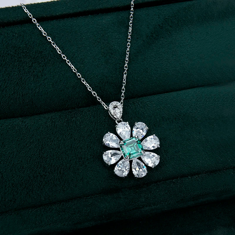 sterling silver jewelry - 925 Silver Green Pendant Necklace SLM0016N-Green-40-45cm AJ open view