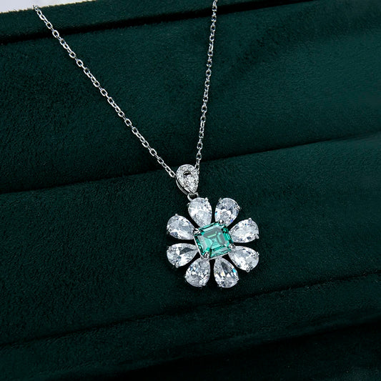 sterling silver jewelry - 925 Silver Green Pendant Necklace SLM0016N-Green-40-45cm AJ open view
