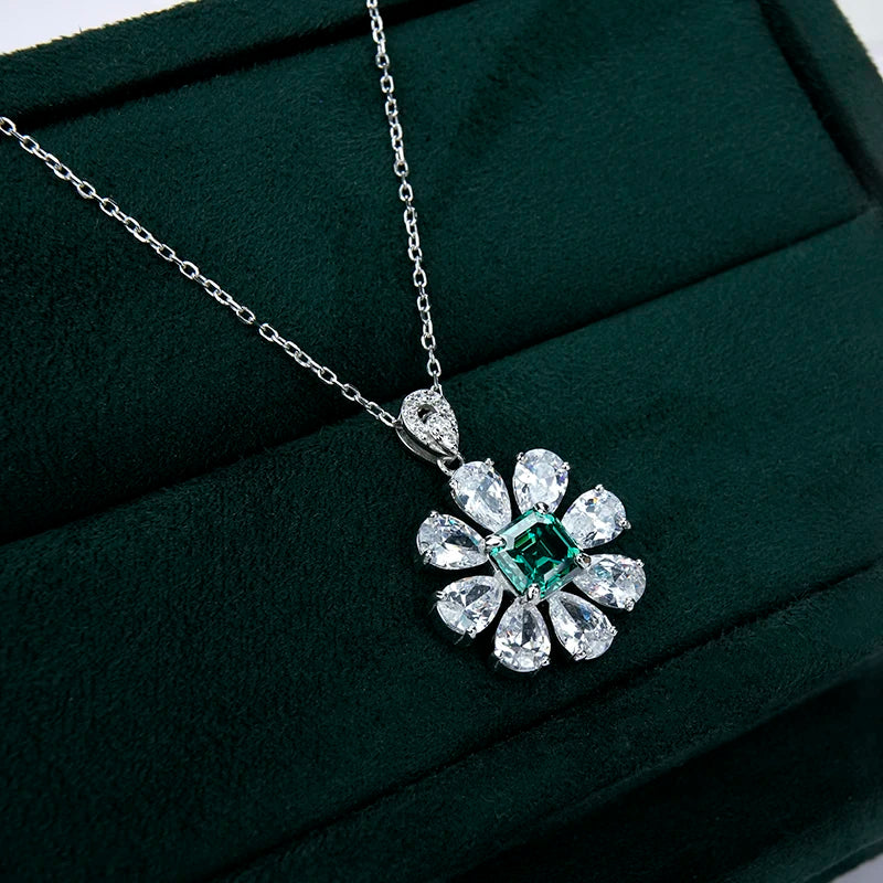 sterling silver jewelry - 925 Silver Green Pendant Necklace SLM0016N-Green-40-45cm AJ side view