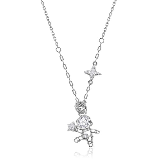 sterling silver jewelry - 925 Silver Pendant Necklace SLM0018N-White-40-45cm AJ front view