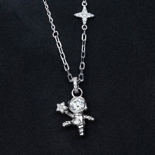 sterling silver jewelry - 925 Silver Pendant Necklace SLM0018N-White-40-45cm AJ open view