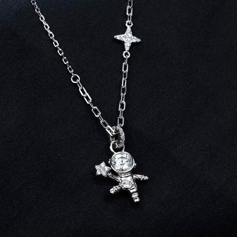 sterling silver jewelry - 925 Silver Pendant Necklace SLM0018N-White-40-45cm AJ side view