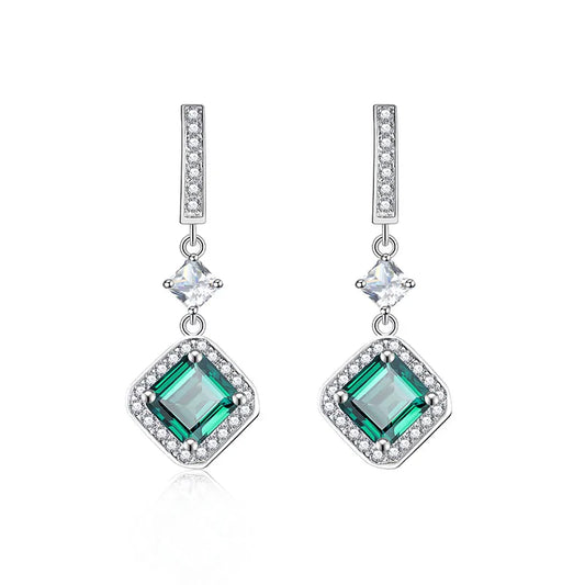 sterling silver jewelry - 925 Silver Earrings SLM0001E-Green front view
