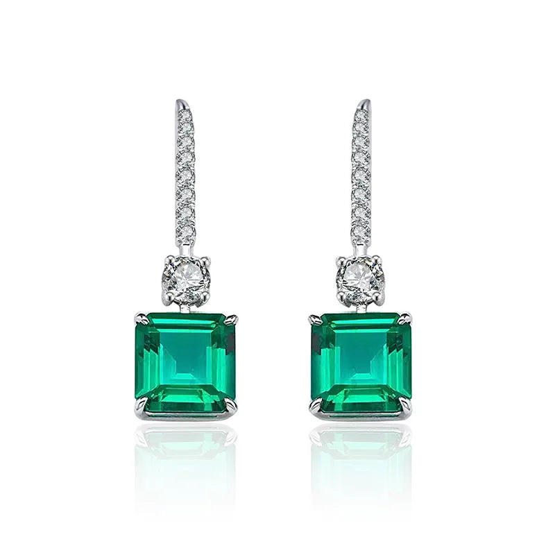 sterling silver jewelry - 925 Green Silver Earrings SLM0002E-Green front view