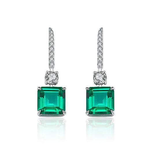 sterling silver jewelry - 925 Green Silver Earrings SLM0002E-Green front view