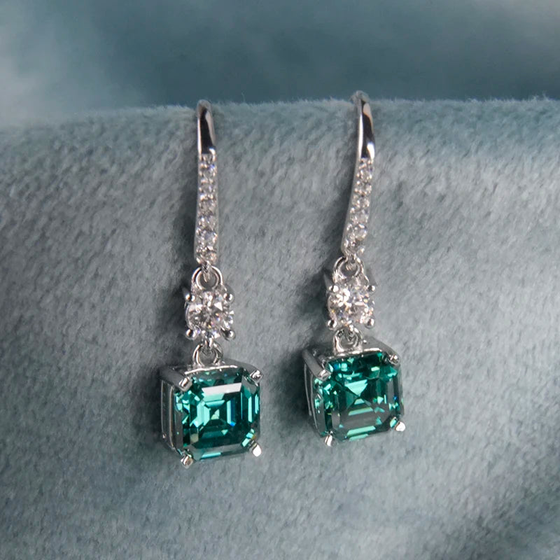 sterling silver jewelry - 925 Green Silver Earrings SLM0002E-Green side view