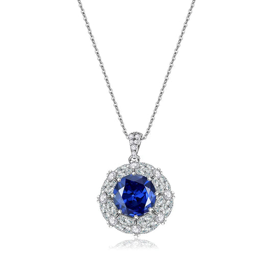 sterling silver jewelry - 925 Silver Blue Necklace Pendant SLM0024N-Green-40-45cm AJ front view