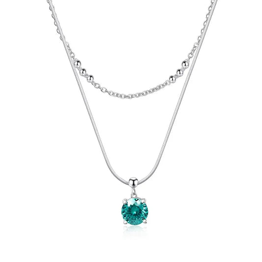 sterling silver jewelry - 925 Green Silver Pendant Necklace SLM0026N-Green-40-45cm AJ front view
