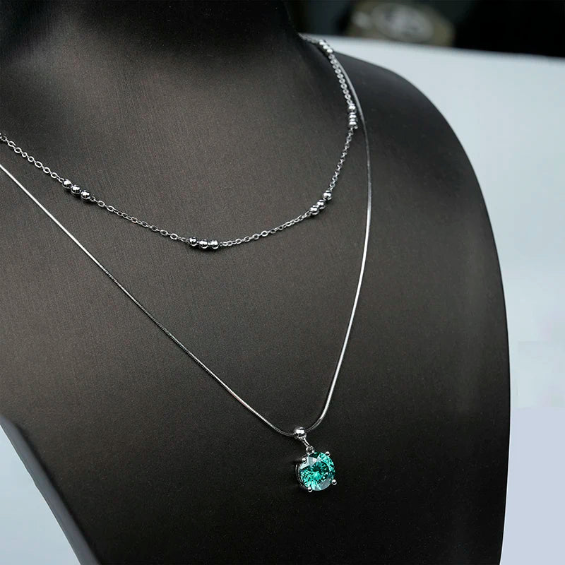 sterling silver jewelry - 925 Green Silver Pendant Necklace SLM0026N-Green-40-45cm AJ side view