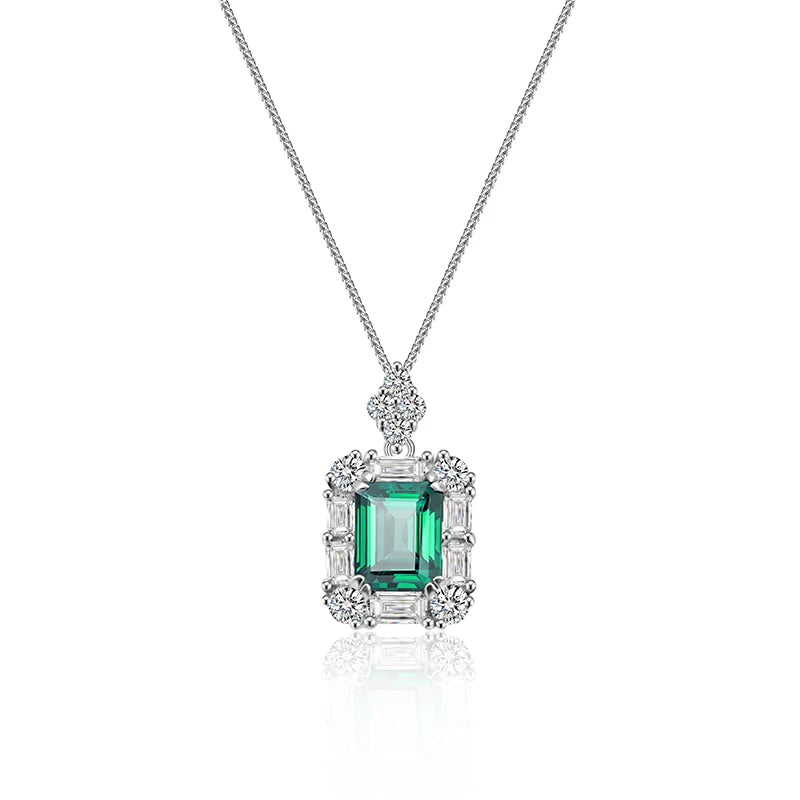 sterling silver jewelry - 925 Green Silver Pendant Necklace SLM0027N-Green-18inches front view