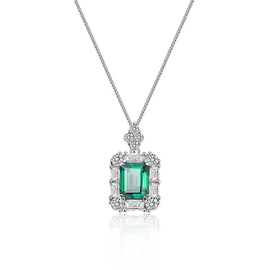 sterling silver jewelry - 925 Green Silver Pendant Necklace SLM0027N-Green-18inches front view