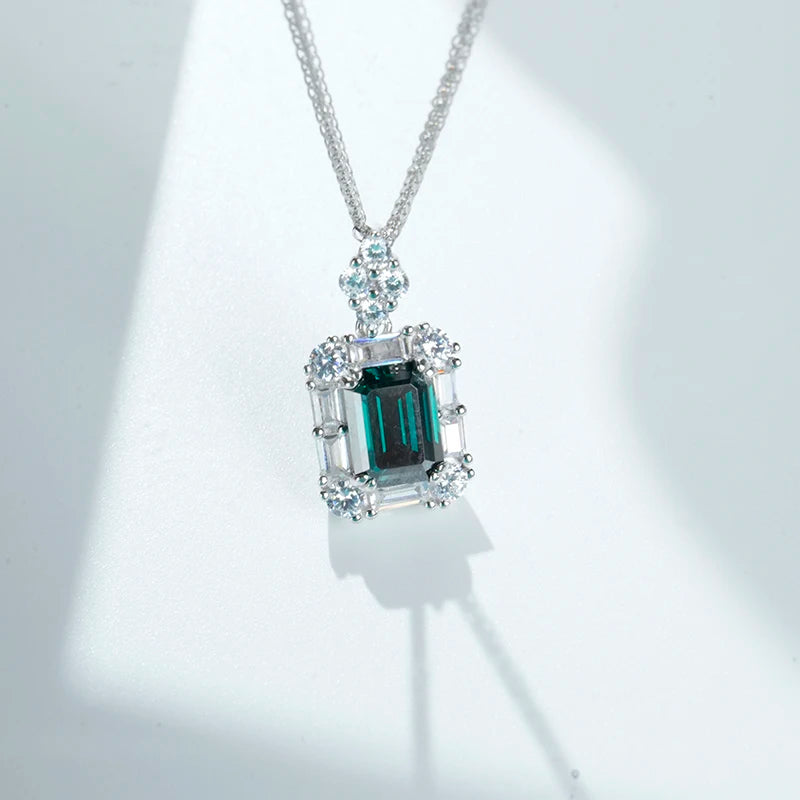 sterling silver jewelry - 925 Green Silver Pendant Necklace SLM0027N-Green-18inches open view