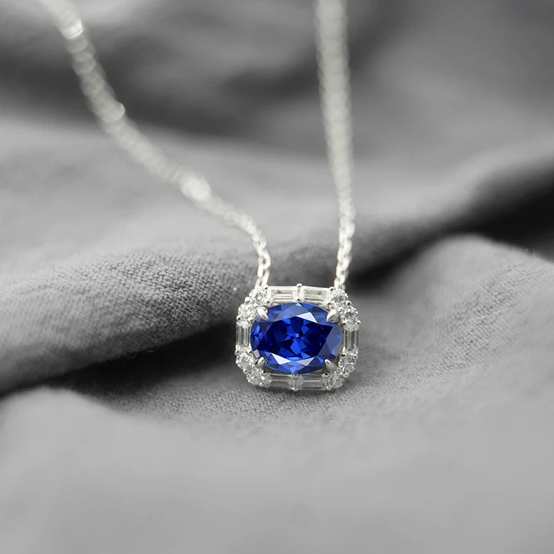 sterling silver jewelry - 925 Silver Blue Necklace Pendant SLM0033N-Green-40-45cm AJ detail view