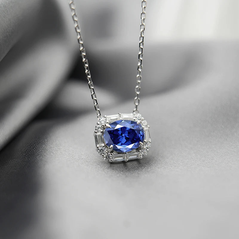 sterling silver jewelry - 925 Silver Blue Necklace Pendant SLM0033N-Green-40-45cm AJ side view