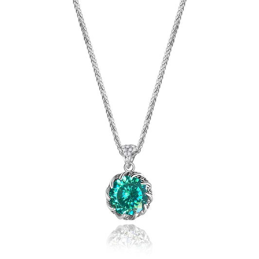 sterling silver jewelry - 925 Silver Green Pendant Necklace SLM0034N-Green-18inches front view