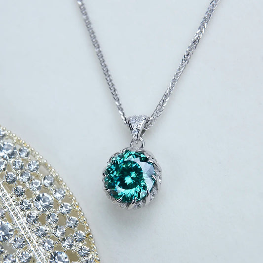 sterling silver jewelry - 925 Silver Green Pendant Necklace SLM0034N-Green-18inches open view