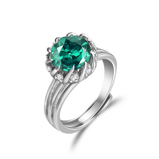 sterling silver jewelry - 925 Silver Ring SLM0030R-Green-AJ front view