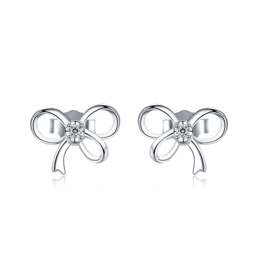 sterling silver jewelry - 925 Silver Earrings SLM0015E-0.15ct*2-White front view